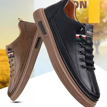 Мужская повседневная новая кожаная обувь для мужчин, нескользящая спортивная обувь, модные удобные кроссовки, мужские повседневные туфли без шнуровки на плоской подошве 39 чёрный