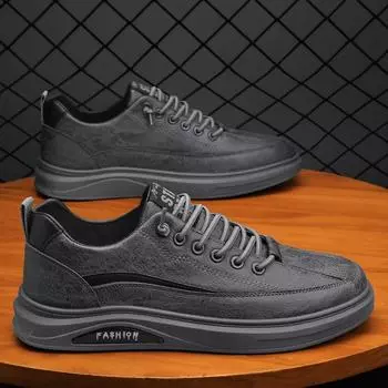 Мужская повседневная обувь 2025 года, модные кожаные дышащие стильные мокасины, белые узорчатые однотонные кроссовки на шнуровке, мужская обувь на плоской подошве 39 чёрный