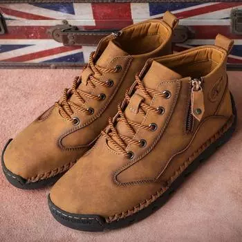Мужская повседневная обувь 38–48 с высоким берцем, кожаная обувь большого размера в британском стиле в стиле ретро для вождения автомобиля 38 чёрный
