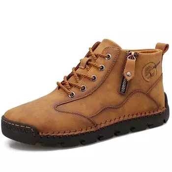 Мужская повседневная обувь 38–48 с высоким берцем, кожаная обувь большого размера в британском стиле в стиле ретро для вождения автомобиля 47