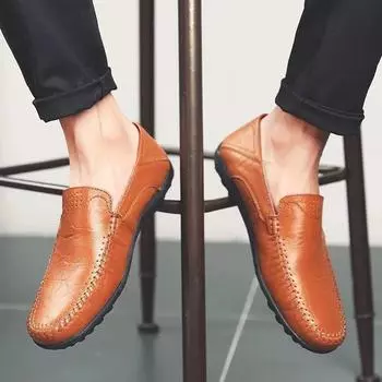 Мужская повседневная обувь, элитный бренд 2023, кожаные мужские лоферы, мокасины, дышащие черные туфли без шнуровки, большие размеры 39 коричневый