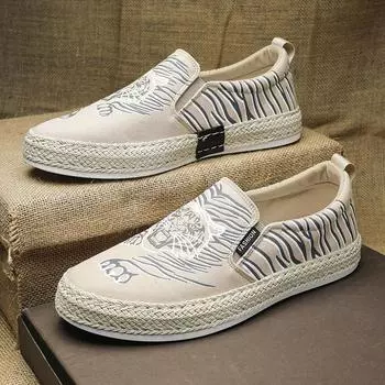 Мужская повседневная обувь без шнуровки, модная парусиновая обувь на плоской подошве, легкие удобные лоферы 39 чёрный