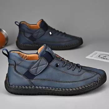 Мужская повседневная обувь больших размеров 38–48, обувь ручной работы на плоской подошве, мужские лоферы с кружевом и липучками 38 синий