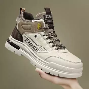 Мужская повседневная обувь Ботильоны Кожаные туфли с круглым носком Модные защитные ботинки Ботинки для походов Высокие туфли Мужская нескользящая обувь 39