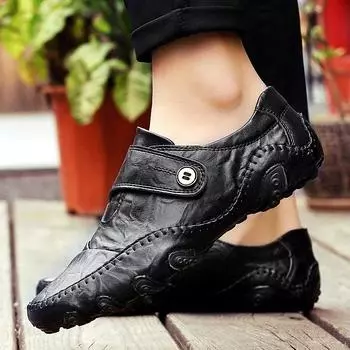 Мужская повседневная обувь, брендовая мужская обувь из натуральной кожи, мужские лоферы, мокасины, мужские туфли без шнуровки на плоской подошве, мужская обувь для вождения 43 чёрный