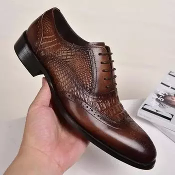 Мужская повседневная обувь Brock Oxford из крокодиловой кожи в стиле ретро, мужская официальная обувь на весну и осень, новинка 43