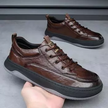 Мужская повседневная обувь для отдыха на природе, мужские кроссовки на шнуровке из натуральной кожи, черные коричневые оксфорды, мужская обувь высокого качества для офиса 6.5