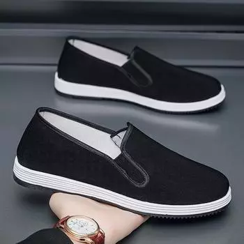 Мужская повседневная обувь Дышащая и легкая универсальная мужская парусиновая обувь Женская обувь для ленивых 38 чёрный