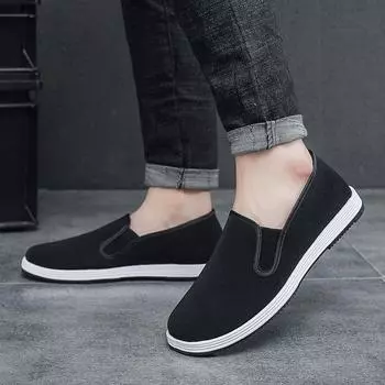 Мужская повседневная обувь Дышащая и легкая универсальная мужская парусиновая обувь Женская обувь для ленивых 38 чёрный