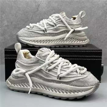 Мужская повседневная обувь, дышащие кроссовки, новые мужские модные кроссовки на платформе, трендовая тканевая обувь на шнуровке, уличная нескользящая обувь 38 чёрный