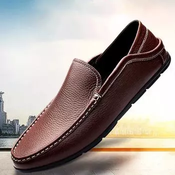 Мужская повседневная обувь, дышащие мокасины из натуральной кожи, роскошные брендовые деловые туфли для мужчин, мокасины для вождения, без застежек, на плоской подошве 37