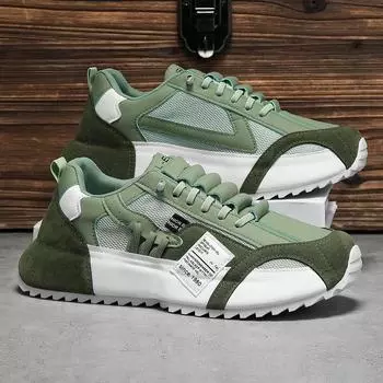 Мужская повседневная обувь. Дышащие всепогодные кроссовки, модная спортивная обувь на шнуровке с амортизирующей подошвой, легкая прогулочная обувь для повседневного использования. 40 зелёный