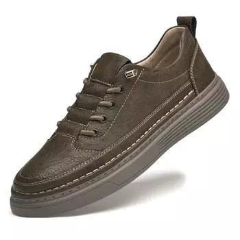 Мужская повседневная обувь, дышащие высококачественные мужские кроссовки в британском стиле, мужские туфли на шнуровке из натуральной кожи, размер 37-47 37 бежевый