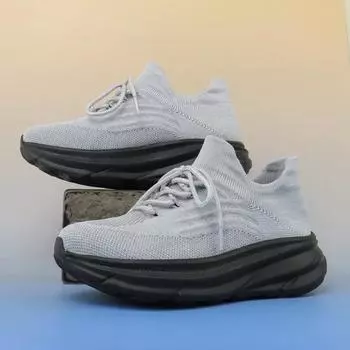 Мужская повседневная обувь Fly Woven Breathable Женская и мужская повседневная спортивная обувь Высокоэластичные кроссовки для бега Легкие носки 36 черный серый