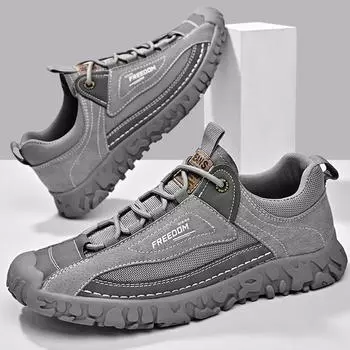 Мужская повседневная обувь Four Seasons из свиной кожи с сеткой, дышащая, в стиле ретро, повседневная обувь больших размеров, легкие ботильоны 38 серый