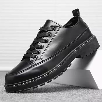 Мужская повседневная обувь из искусственной кожи на платформе для мужчин, тенденции 2024 года, удобные мокасины, деловая модная обувь для отдыха на природе 39 чёрный