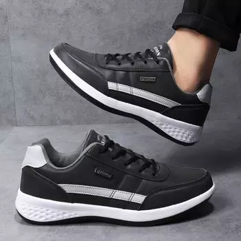 Мужская повседневная обувь из искусственной кожи, удобные прогулочные кроссовки на плоской подошве весной и осенью 38 чёрный