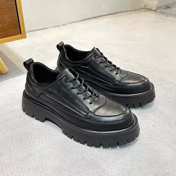 Мужская повседневная обувь из кожи Brock, британская модная универсальная мягкая подошва, увеличивающая рост, молодежная мужская обувь 7619-T 38 чёрный