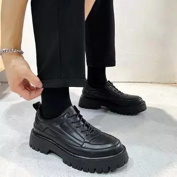 Мужская повседневная обувь из кожи Brock, британский тренд, мягкая подошва, молодежная мужская обувь 7619-T 38 чёрный