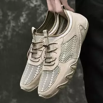 Мужская повседневная обувь из кожи, дизайнерские мужские кроссовки в британском стиле, мужские мокасины, дышащие туфли-лодочки, обувь для вождения Zapatos Hombre 38 бежевый