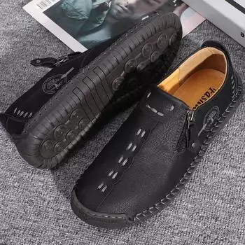 Мужская повседневная обувь из кожи из микрофибры, модная мужская обувь для вождения, мужская обувь на плоской подошве со шнуровкой, удобные мужские лоферы 38 чёрный