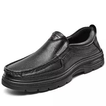 Мужская повседневная обувь из кожи ручной работы, мягкая подошва, удобные мокасины для мужчин, модные туфли для вождения без застежек, нескользящая деловая обувь 38 чёрный