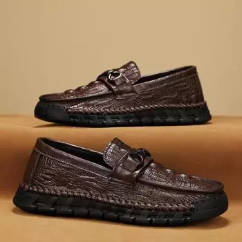 Мужская повседневная обувь из кожи с крокодиловым узором, мужские классические лоферы в британском стиле, мужские туфли на плоской подошве для вечеринок и свадеб 39 темно-коричневого