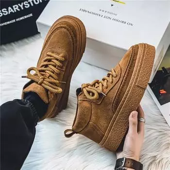 Мужская повседневная обувь из кожи, водонепроницаемая, износостойкая, повседневная обувь, ретро-британская, на толстой подошве, удобная мужская спортивная обувь 39 чёрный