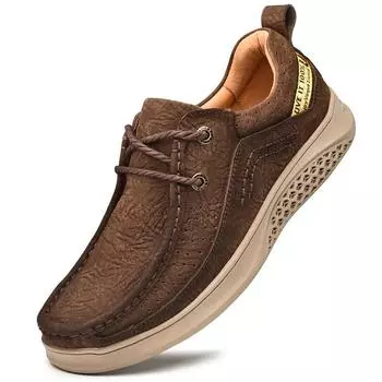 Мужская повседневная обувь из натуральной кожи Модные кроссовки оксфорды на шнуровке Деловые удобные туфли на плоской подошве Социальные 6.5