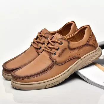Мужская повседневная обувь из натуральной кожи, обувь в стиле business casual, удобная мягкая подошва, нескользящая, ленивая обувь для вождения 39 светло-коричневого