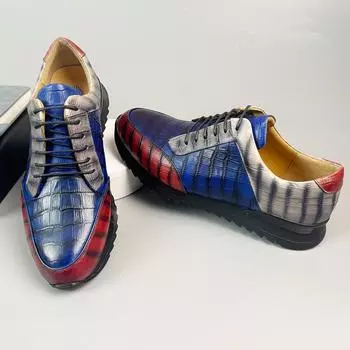 Мужская повседневная обувь из натуральной кожи, британская лакированная кожа, кожаные туфли на шнуровке с крокодиловым узором, яркая кожаная трендовая персонализированная обувь в виде фасоли 38