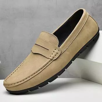 Мужская повседневная обувь из натуральной кожи, модные мужские лоферы, мокасины для отдыха, мужские туфли без шнуровки для вождения, брендовая прогулочная обувь для ленивых 38 серый