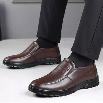 Мужская повседневная обувь из натуральной кожи, весенне-осенние дышащие мужские лоферы, модная мягкая обувь без шнуровки для вождения 38 чёрный