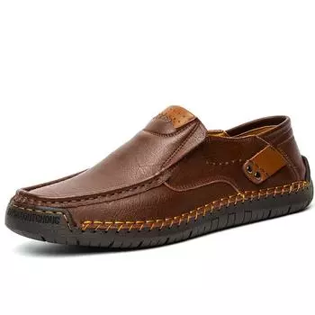 Мужская повседневная обувь из натуральной кожи ручной работы. Удобные и дышащие мокасины. Мужская деловая обувь на плоской подошве. Обувь для вождения, большой размер 38-48. 38 темно-коричневого