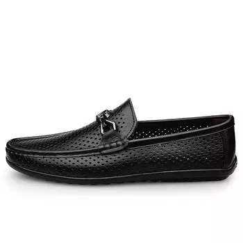 Мужская повседневная обувь из натуральной кожи. Мужская дышащая обувь. Черные туфли без шнуровки. Деловая официальная обувь. 38 чёрный