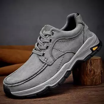 Мужская повседневная обувь из натуральной кожи первого слоя, деловая обувь, походная обувь для отдыха на открытом воздухе 38 серый