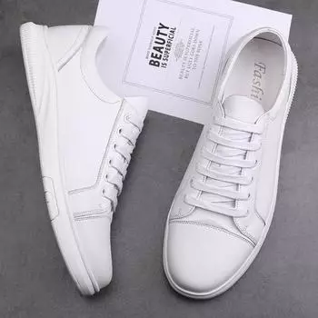 Мужская повседневная обувь из натуральной кожи, модные мужские кроссовки на плоской подошве, мужская прогулочная обувь на шнуровке для отдыха, уличная белая обувь высокого качества 38 белый