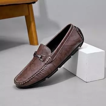 Мужская повседневная обувь из натуральной кожи, простые деловые мужские мокасины, дышащие итальянские туфли для вождения без застежек, туфли на плоской подошве для вождения 38