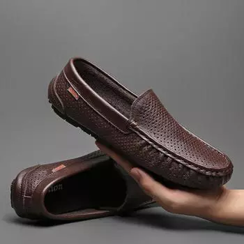 Мужская повседневная обувь из натуральной кожи, роскошные деловые мокасины, лоферы, платье на плоской подошве, модная обувь для активного отдыха на открытом воздухе для мужчин, лето 2024 г. 38 чёрный