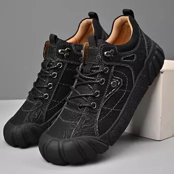 Мужская повседневная обувь из натуральной кожи, модная брендовая мужская обувь для пешего туризма, модные кроссовки, удобная мужская обувь 38 чёрный