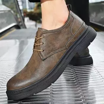 Мужская повседневная обувь из натуральной кожи, модельные туфли на плоской подошве, уличные лоферы для отдыха, мужская обувь на платформе, рабочая обувь в стиле ретро 38 чёрный