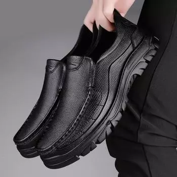 Мужская повседневная обувь из натуральной кожи, высококачественные стильные мужские мокасины, мужская деловая обувь с толстой подошвой, новые мужские свадебные туфли 38 чёрный