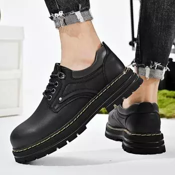 Мужская повседневная обувь из натуральной кожи с нескользящей подошвой ручной работы, водонепроницаемая, повседневная рабочая обувь для улицы 38 коричневый