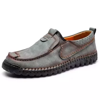 Мужская повседневная обувь из спилка ручной работы, удобные и дышащие мокасины, мужская деловая обувь на плоской подошве, обувь для вождения 39 темно-коричневого