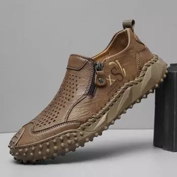 Мужская повседневная обувь из спилка ручной работы, дышащие мокасины, деловая обувь на плоской подошве, обувь для вождения 38 хаки