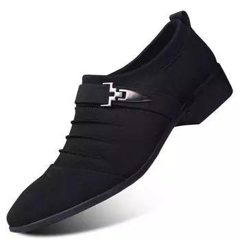 Мужская повседневная обувь Кожаная обувь с острым носком Официальная обувь Мокасины Холстовая обувь Модная деловая обувь 40 чёрный
