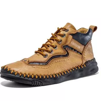 Мужская повседневная обувь, кожаные ботинки большого размера для вождения автомобиля, ботильоны ручной работы с шитьем 38 темно-серого