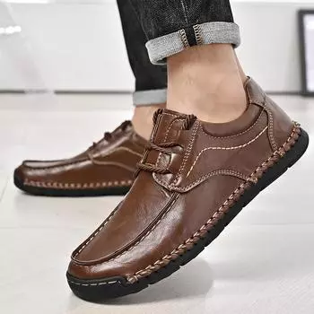 Мужская повседневная обувь, кожаные кроссовки для ходьбы на открытом воздухе, удобный и универсальный стиль, мужская обувь для вождения и работы, размер плюс 48 38 чёрный