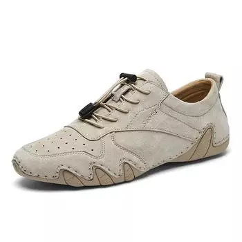 Мужская повседневная обувь Кожаные модные мужские кроссовки Ручная работа Дышащие мужские лоферы Туфли-лодочки размера плюс 41 серый