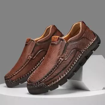 Мужская повседневная обувь Кожаные мокасины ручной работы Удобная мужская обувь Мокасины на плоской подошве Мужские кроссовки 39 чёрный